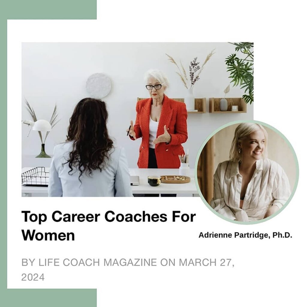 Image of article "Top Career Coaches for Women" with an image of featured Coach Adrienne Partridge, Ph.D.